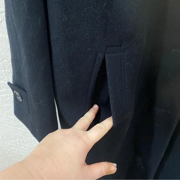 Vintage Black long 100% pure wool overcoat jacket by Jones New York sz 10 S/M - Picture 9 of 9